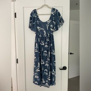 Blue and white tie back dress